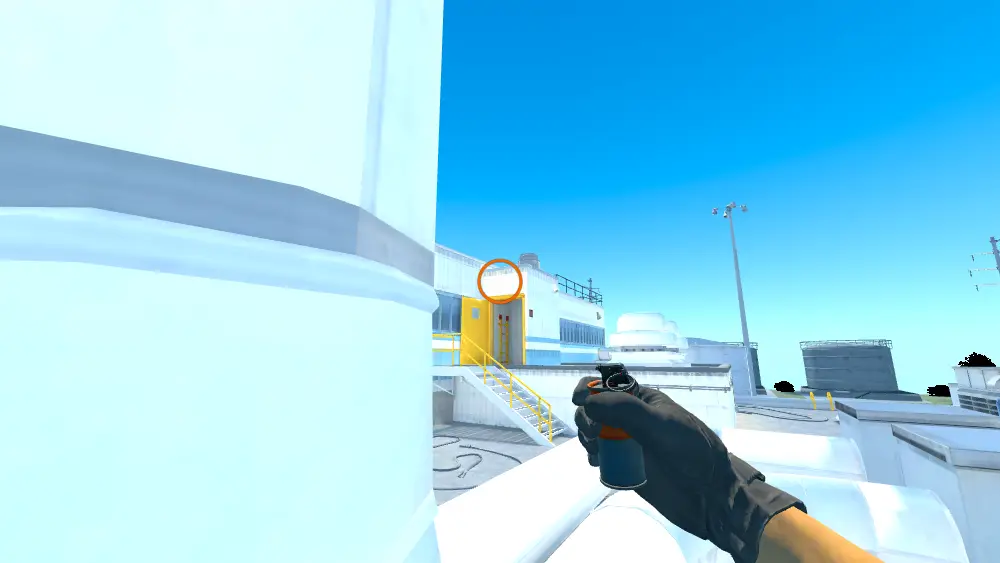 Standing on the T Roof spot on Nuke, the aim mark on the point this smoke is thrown at.