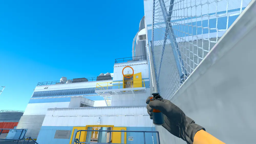 Standing on the CT Spawn spot on Nuke, the aim mark on the point this flash is thrown at.