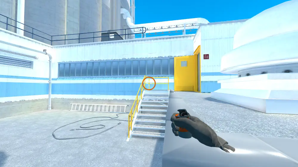 Standing on the T Roof spot on Nuke, the aim mark on the point this molotov is thrown at.
