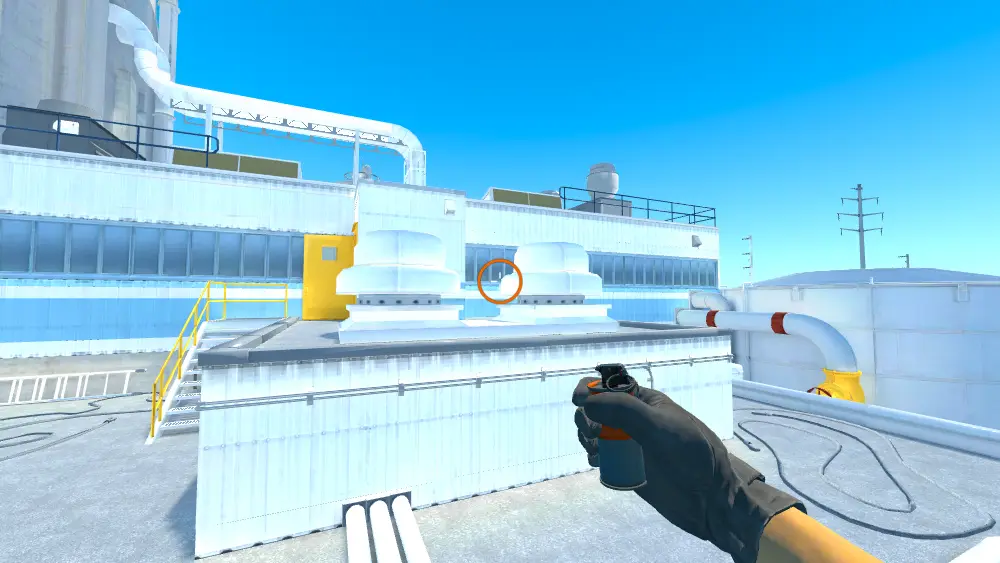 Standing on the T Roof spot on Nuke, the aim mark on the point this molotov is thrown at.