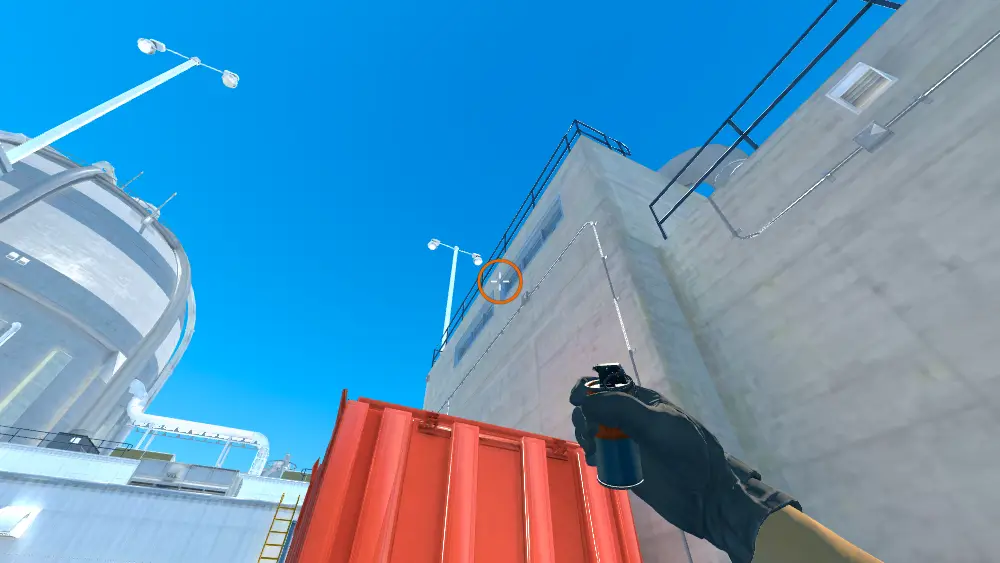 Standing on the T Spawn spot on Nuke, the aim mark on the point this smoke is thrown at.