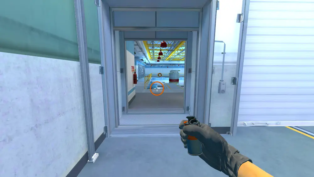 Standing on the B Ramp spot on Nuke, the aim mark on the point this molotov is thrown at.