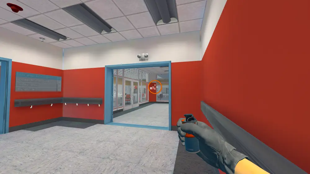 Standing on the Nuke spot on Nuke, the aim mark on the point this smoke is thrown at.