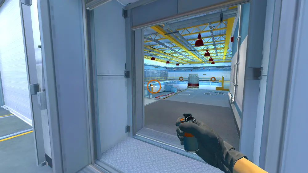 Standing on the B Ramp spot on Nuke, the aim mark on the point this smoke is thrown at.