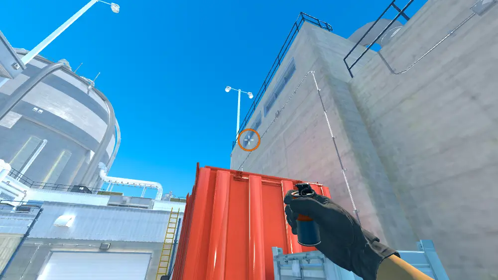 Standing on the T Spawn spot on Nuke, the aim mark on the point this smoke is thrown at.