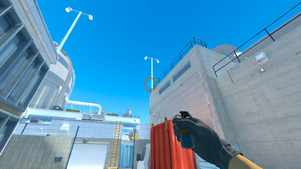 Standing on the T Spawn spot on Nuke, the aim mark on the point this smoke is thrown at.