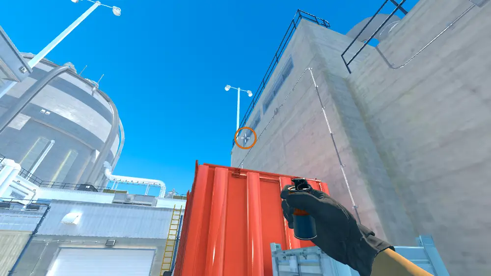 Standing on the T Spawn spot on Nuke, the aim mark on the point this smoke is thrown at.