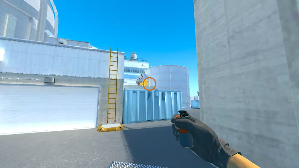 Standing on the T Spawn spot on Nuke, the aim mark on the point this smoke is thrown at.
