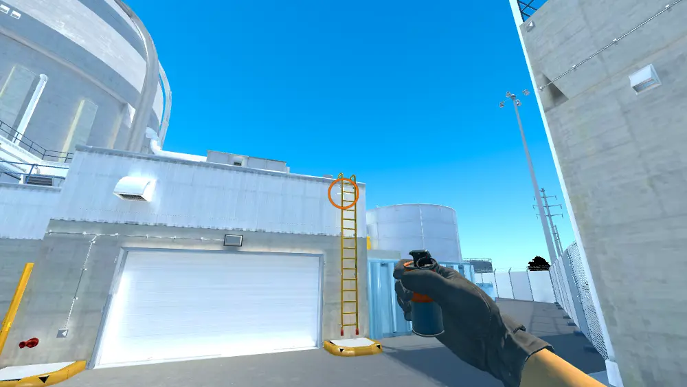 Standing on the T Spawn spot on Nuke, the aim mark on the point this smoke is thrown at.