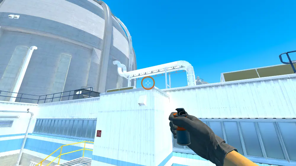 Standing on the T Roof spot on Nuke, the aim mark on the point this molotov is thrown at.