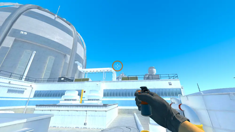 Standing on the Nuke spot on Nuke, the aim mark on the point this smoke is thrown at.