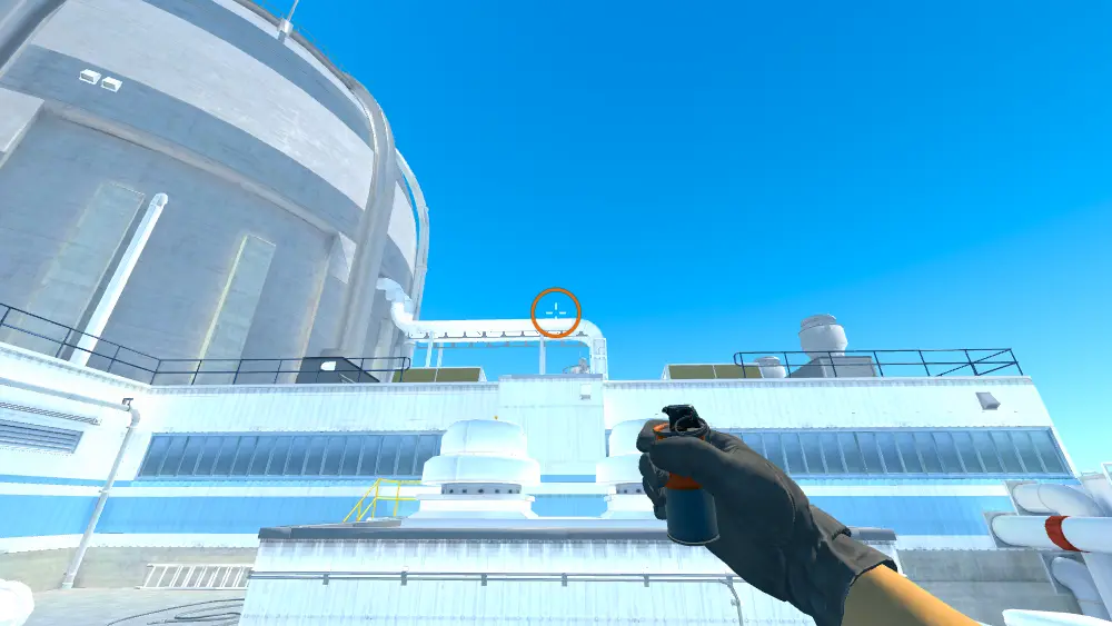 Standing on the Nuke spot on Nuke, the aim mark on the point this smoke is thrown at.
