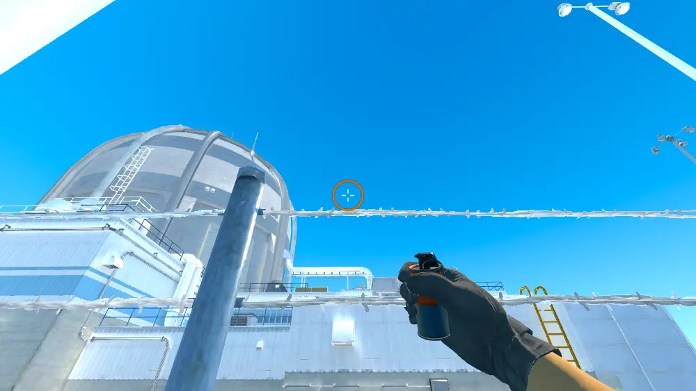 Standing on the T Spawn spot on Nuke, the aim mark on the point this smoke is thrown at.