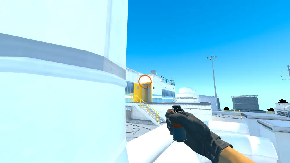 Standing on the Roof 1 spot on Nuke, the aim mark on the point this smoke is thrown at.