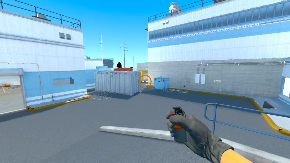 Standing on the Outside CT spot on Nuke, the aim mark on the point this molotov is thrown at.