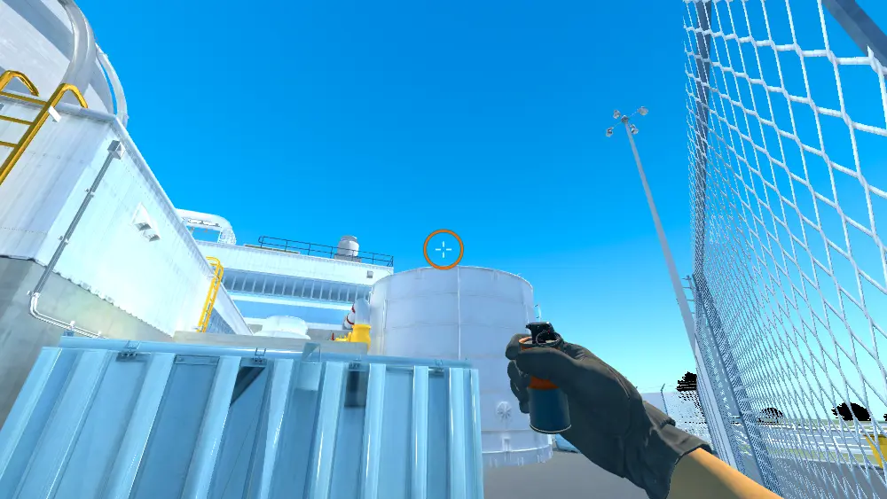 Standing on the Outside T Spawn spot on Nuke, the aim mark on the point this smoke is thrown at.