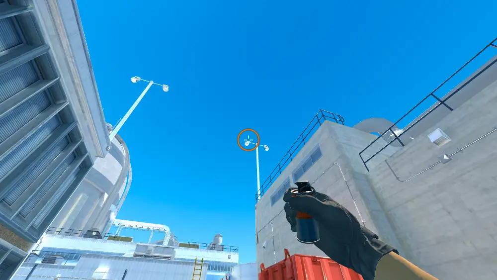 Standing on the T Spawn spot on Nuke, the aim mark on the point this smoke is thrown at.