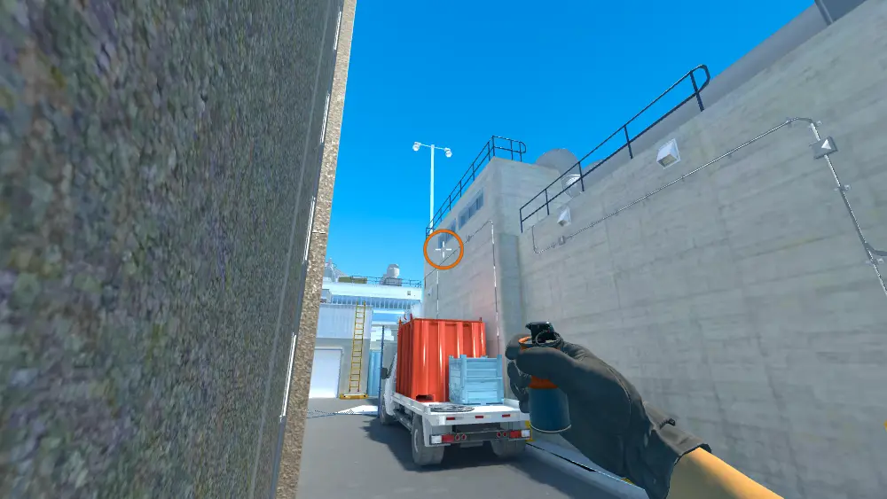 Standing on the T Spawn spot on Nuke, the aim mark on the point this smoke is thrown at.