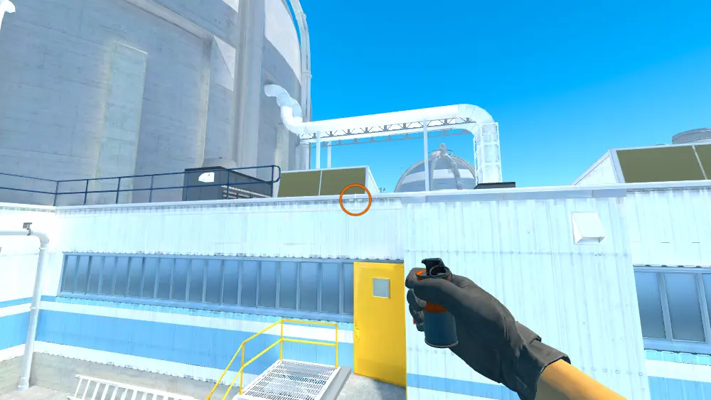 Standing on the T Roof spot on Nuke, the aim mark on the point this molotov is thrown at.