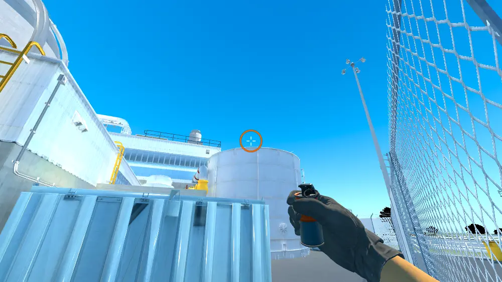 Standing on the Outside T Spawn spot on Nuke, the aim mark on the point this smoke is thrown at.