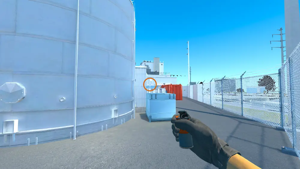 Standing on the Under Silo spot on Nuke, the aim mark on the point this smoke is thrown at.