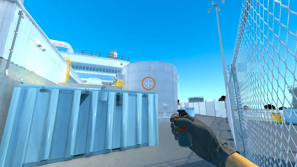 Standing on the Outside T Spawn spot on Nuke, the aim mark on the point this smoke is thrown at.