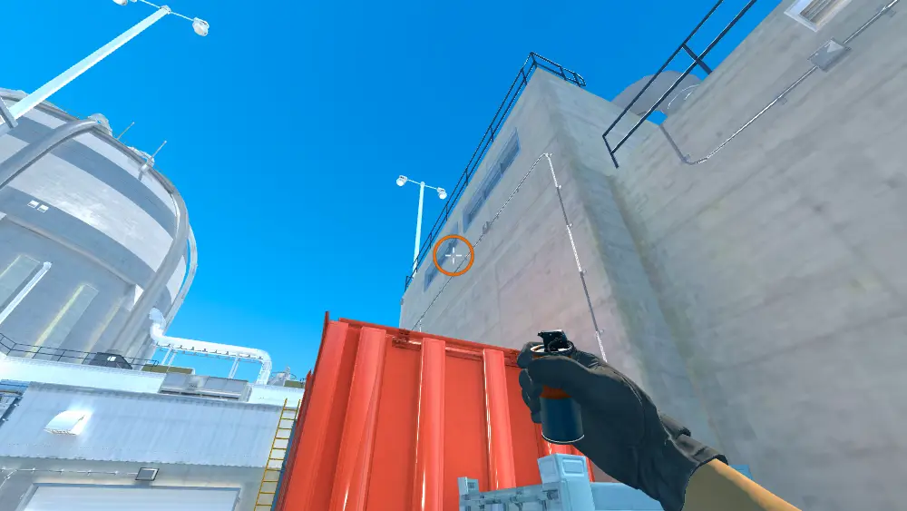 Standing on the T Spawn spot on Nuke, the aim mark on the point this smoke is thrown at.