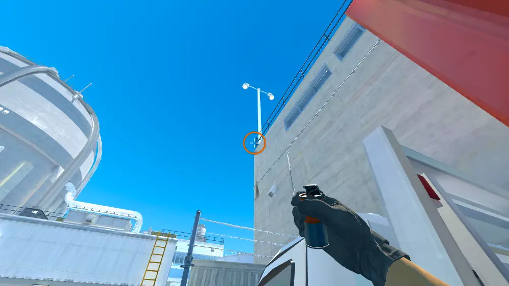 Standing on the T Spawn spot on Nuke, the aim mark on the point this smoke is thrown at.