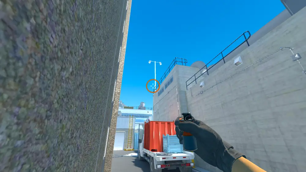 Standing on the T Spawn To Top Of Main spot on Nuke, the aim mark on the point this smoke is thrown at.