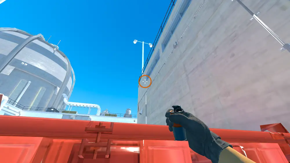 Standing on the T Truck To Garage spot on Nuke, the aim mark on the point this smoke is thrown at.