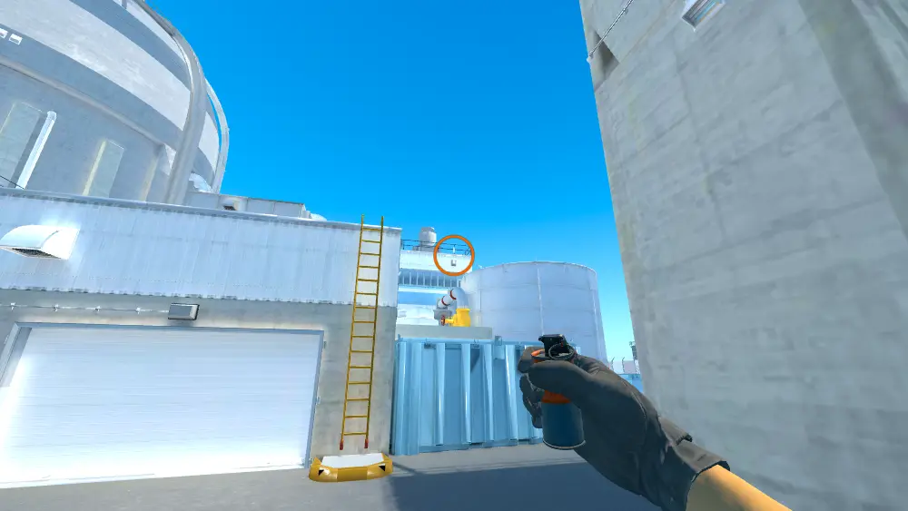 Standing on the T Spawn spot on Nuke, the aim mark on the point this smoke is thrown at.