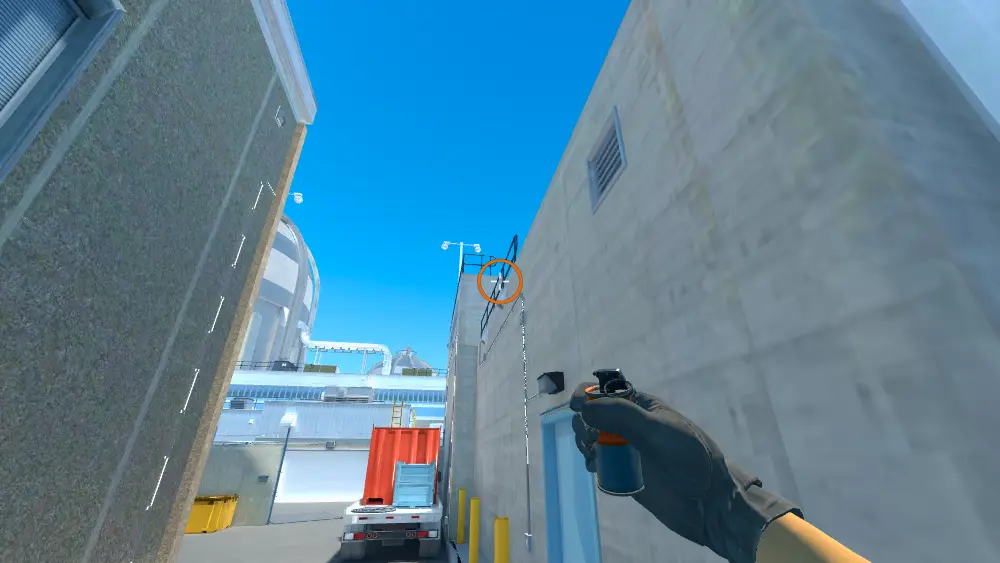 Standing on the T Spawn spot on Nuke, the aim mark on the point this smoke is thrown at.