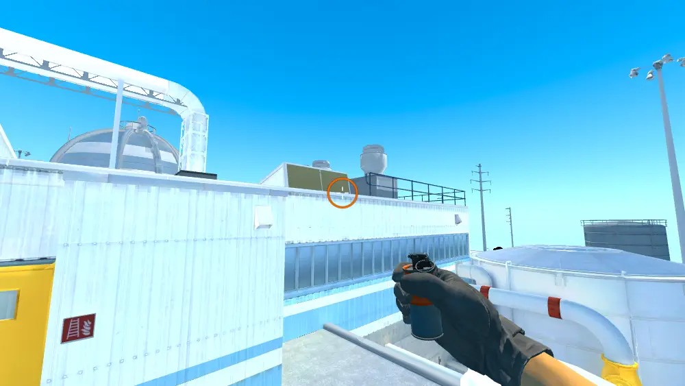 Standing on the T Roof spot on Nuke, the aim mark on the point this molotov is thrown at.