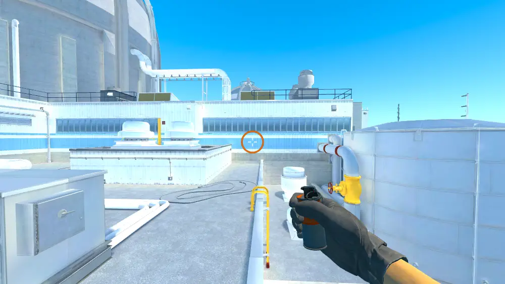 Standing on the T Roof spot on Nuke, the aim mark on the point this molotov is thrown at.