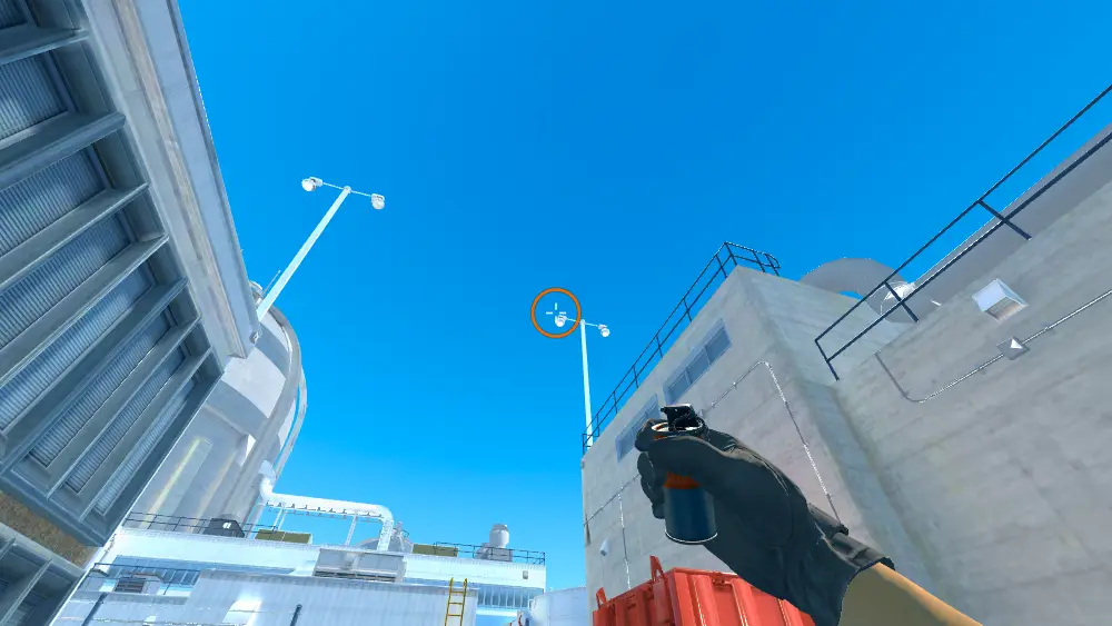 Standing on the T Spawn spot on Nuke, the aim mark on the point this smoke is thrown at.