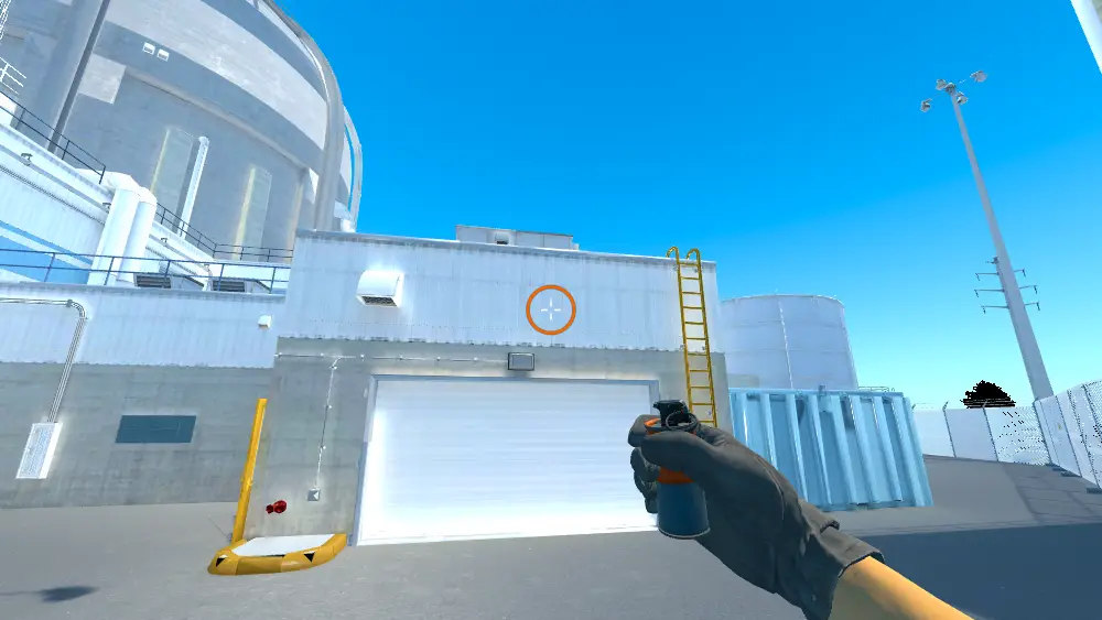 Standing on the T Spawn spot on Nuke, the aim mark on the point this smoke is thrown at.
