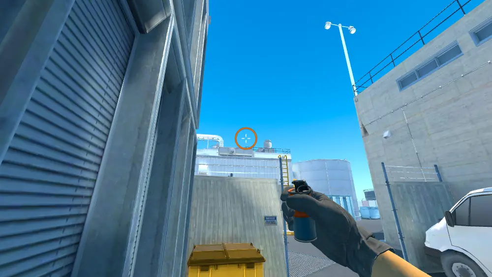 Standing on the T Spawn spot on Nuke, the aim mark on the point this smoke is thrown at.