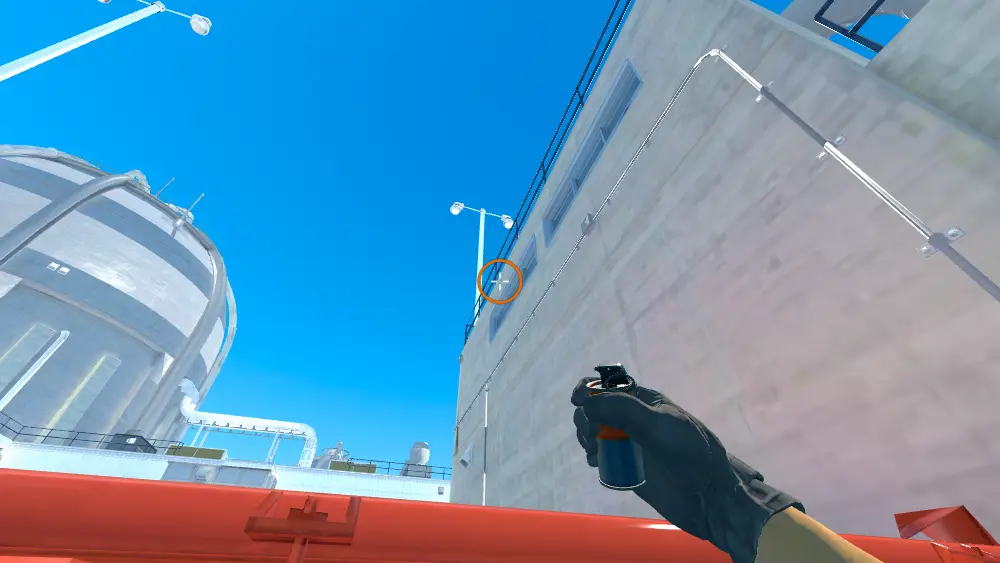 Standing on the Nuke spot on Nuke, the aim mark on the point this smoke is thrown at.