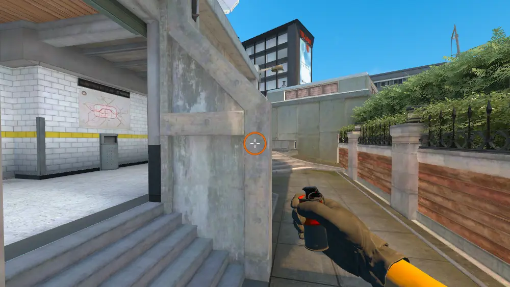 Standing on the Divider spot on Overpass, the aim mark on the point this molotov is thrown at.
