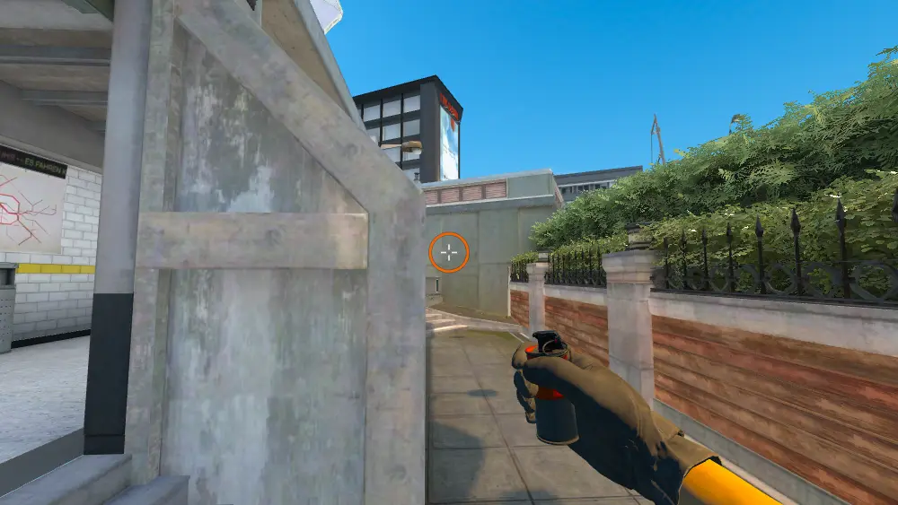 Standing on the Divider spot on Overpass, the aim mark on the point this flash is thrown at.