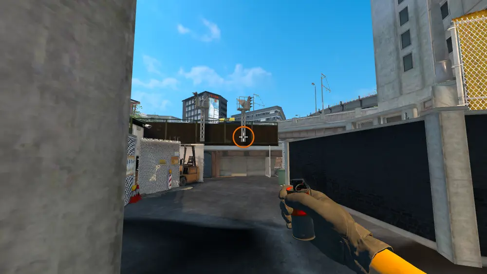 Standing on the Alley spot on Overpass, the aim mark on the point this smoke is thrown at.
