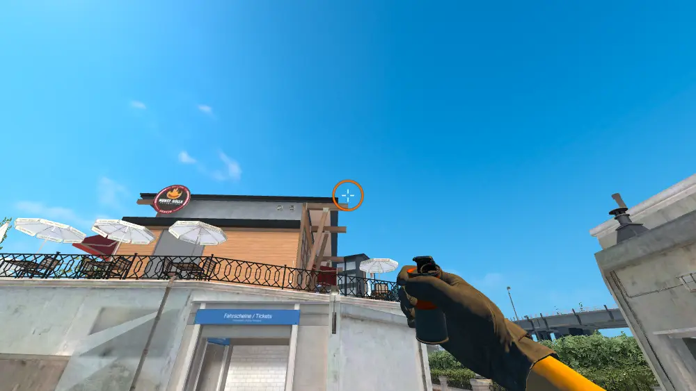 Standing on the Mid spot on Overpass, the aim mark on the point this smoke is thrown at.