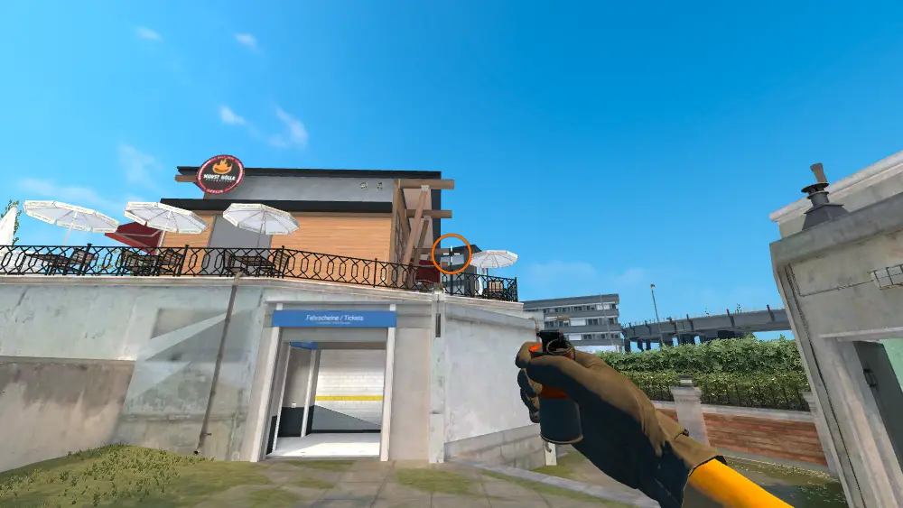 Standing on the Mid spot on Overpass, the aim mark on the point this smoke is thrown at.