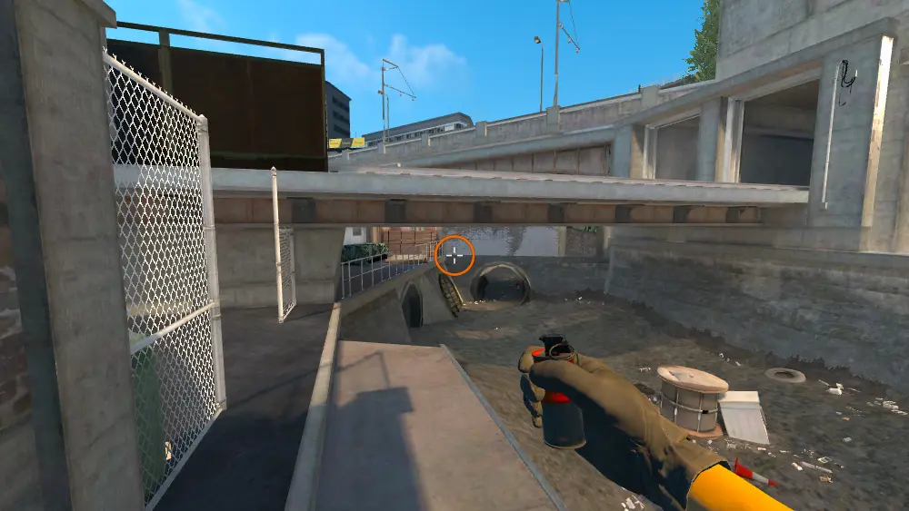 Standing on the Monster spot on Overpass, the aim mark on the point this molotov is thrown at.