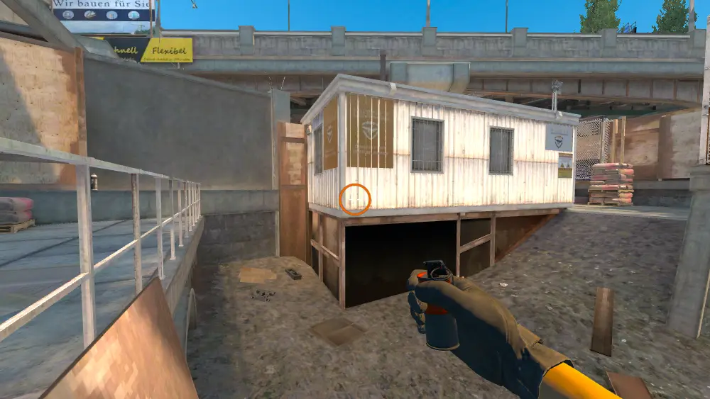Standing on the Water spot on Overpass, the aim mark on the point this molotov is thrown at.