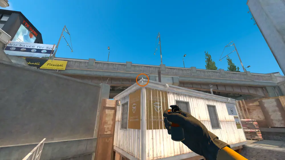 Standing on the Water spot on Overpass, the aim mark on the point this molotov is thrown at.