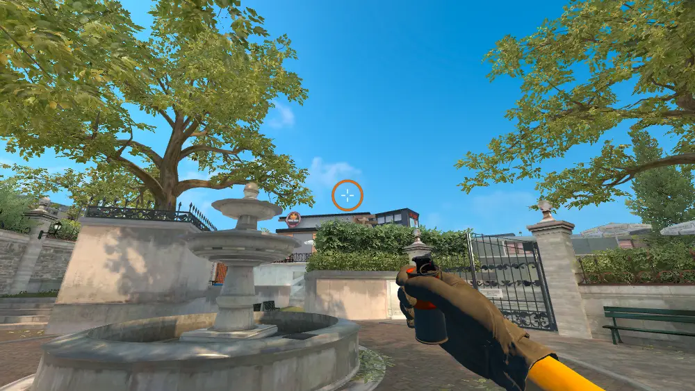 Standing on the Fountain spot on Overpass, the aim mark on the point this smoke is thrown at.