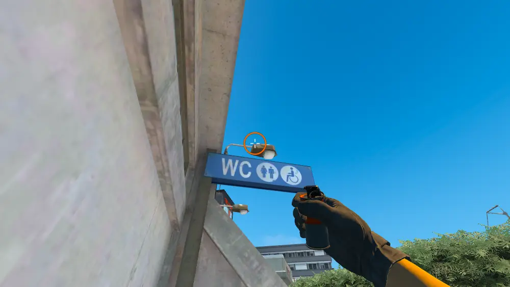 Standing on the Divider Bench spot on Overpass, the aim mark on the point this smoke is thrown at.