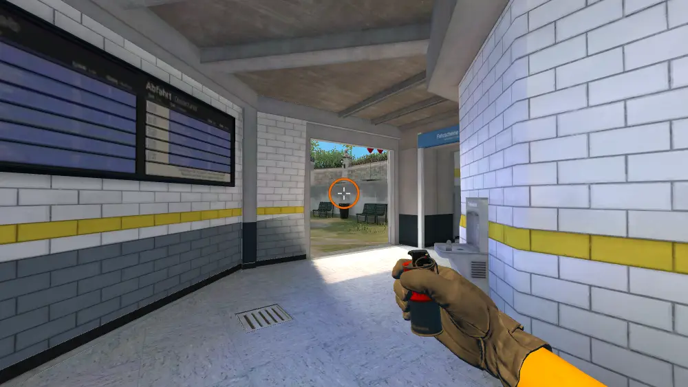 Standing on the Bathroom spot on Overpass, the aim mark on the point this smoke is thrown at.