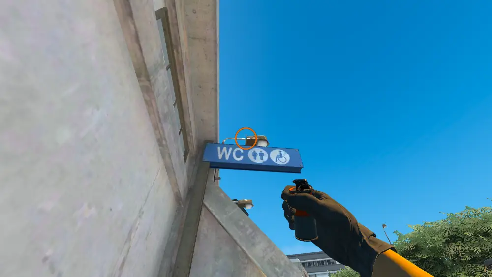 Standing on the Divider Bench spot on Overpass, the aim mark on the point this smoke is thrown at.
